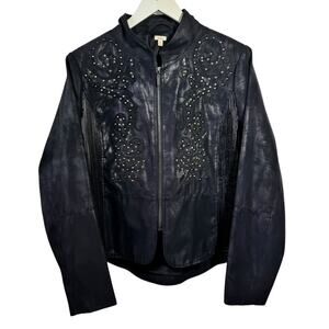 Reba Jacket Women XL Black Faux Leather Gromit Embroidery Western Boho Biker